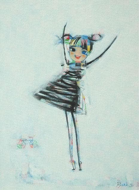 油絵 菅家令子 絵 絵画インテリアF4-080815 女の子“大きくなったよ～\