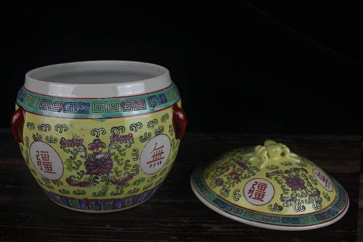 景徳鎮 陶磁器 手描き万寿無疆飯鼓茶壺 装飾品 現代工芸品 美術品 置物