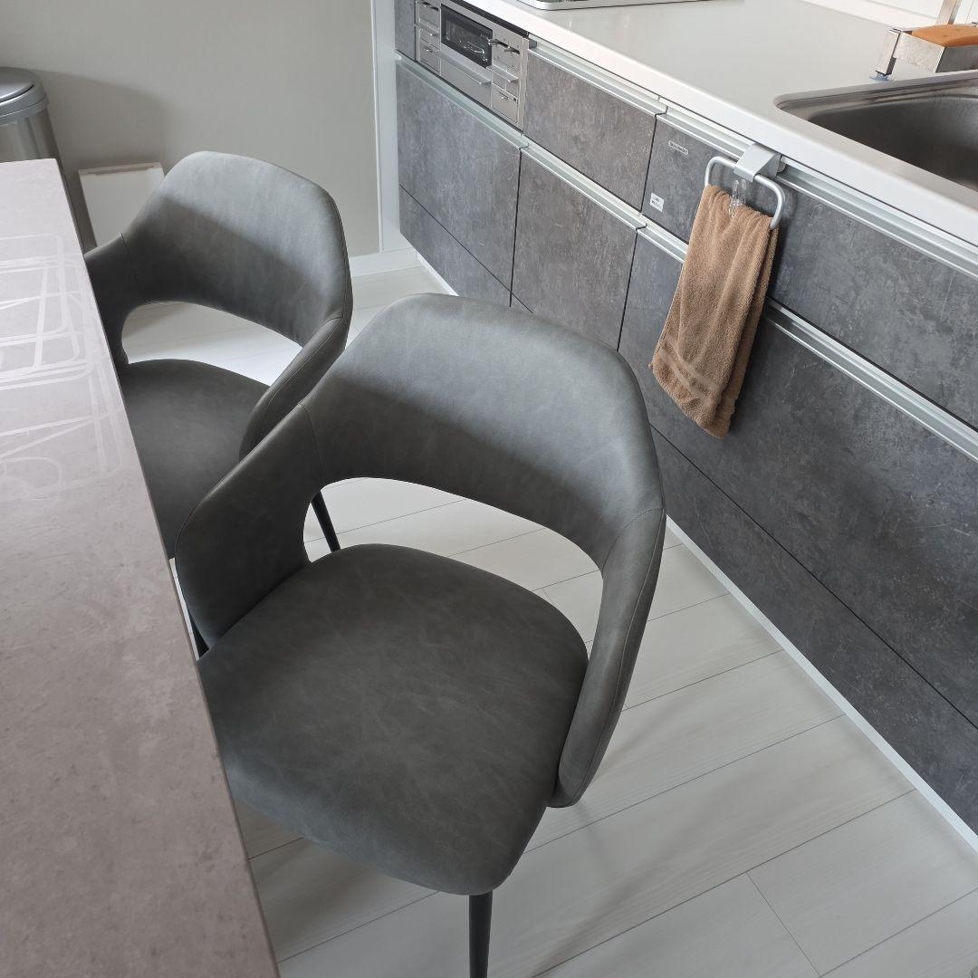 【大阪府引取限定】石材風テーブルとグレー椅子セット