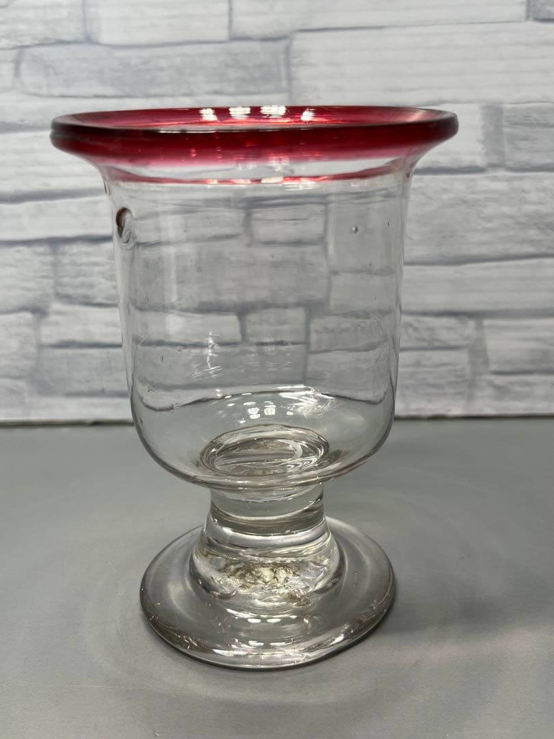 大正〜昭和初期　縁赤　氷コップ　太足　ウランガラス