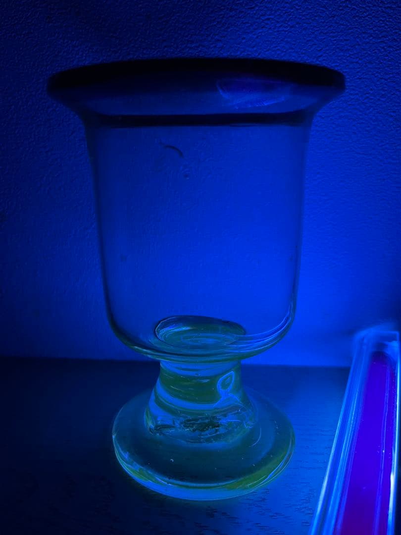 大正〜昭和初期　縁赤　氷コップ　太足　ウランガラス