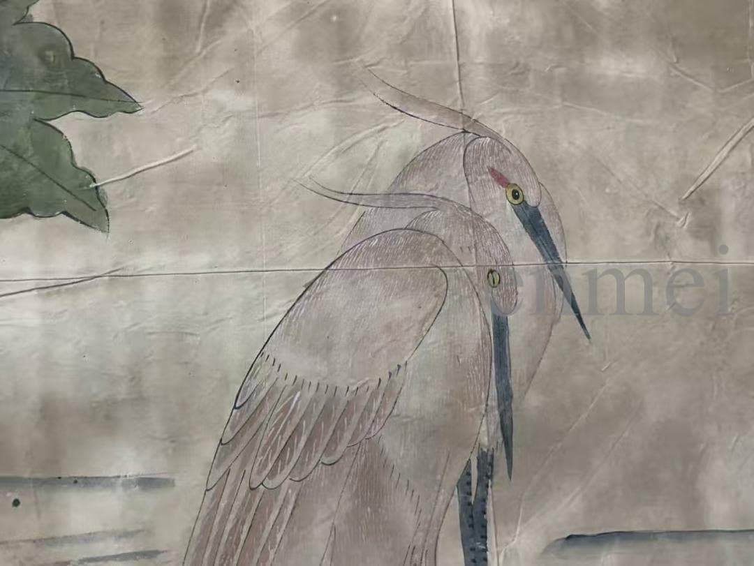 中国古美術・旧藏・明末風・周之冕款・花鳥画・絹本中堂掛軸・純手描き・書画・骨董品