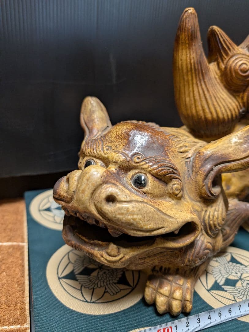 陶器製 獅子（シーサー） 約20cm年代物