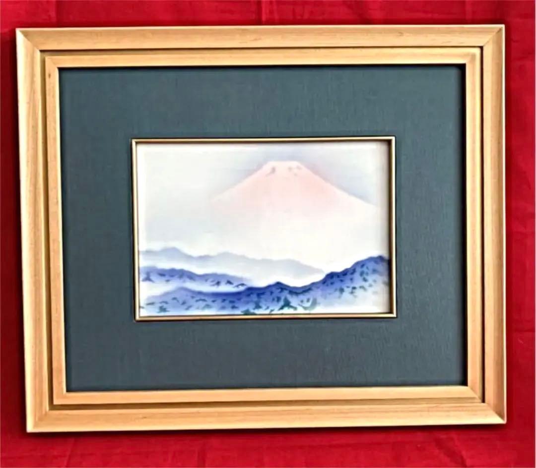 宮内庁御用達　深川製磁　陶額　赤富士