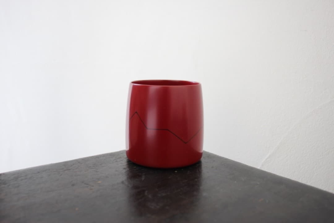 漆工芸　輪島屋善仁　アイスカップ　朱塗　稜線漆絵