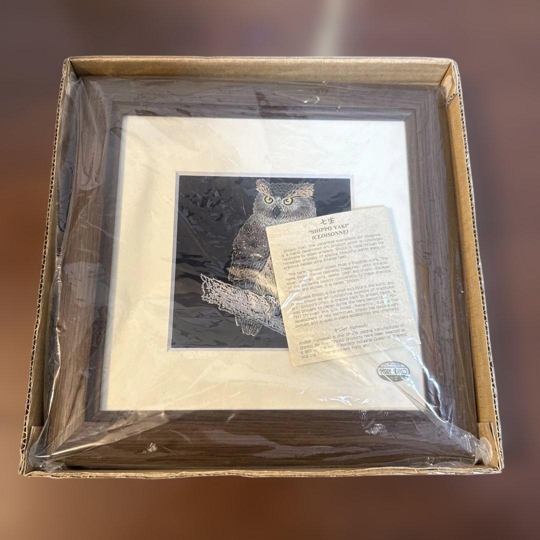 七宝　フクロウVERRE DECO ふくろう　縁起　招福　 額装 七宝焼