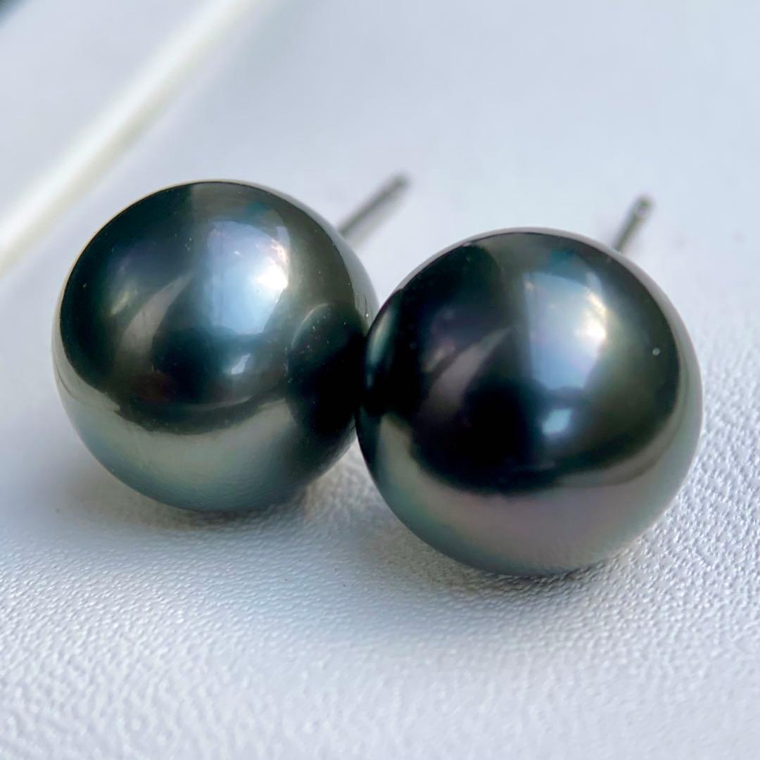 本真珠南洋黒蝶真珠　大玉11.08㍉s925直結ピアスBL916
