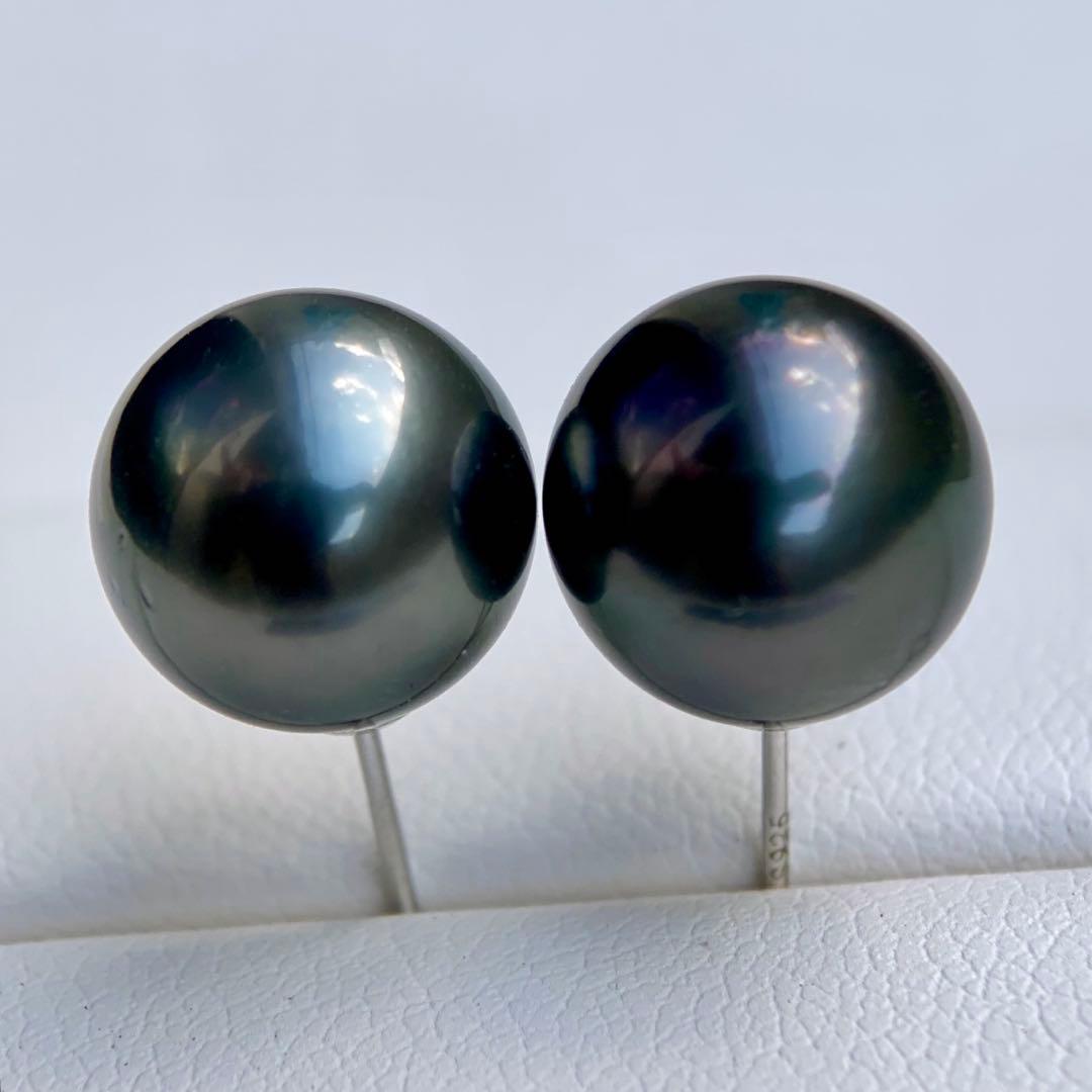 本真珠南洋黒蝶真珠　大玉11.08㍉s925直結ピアスBL916