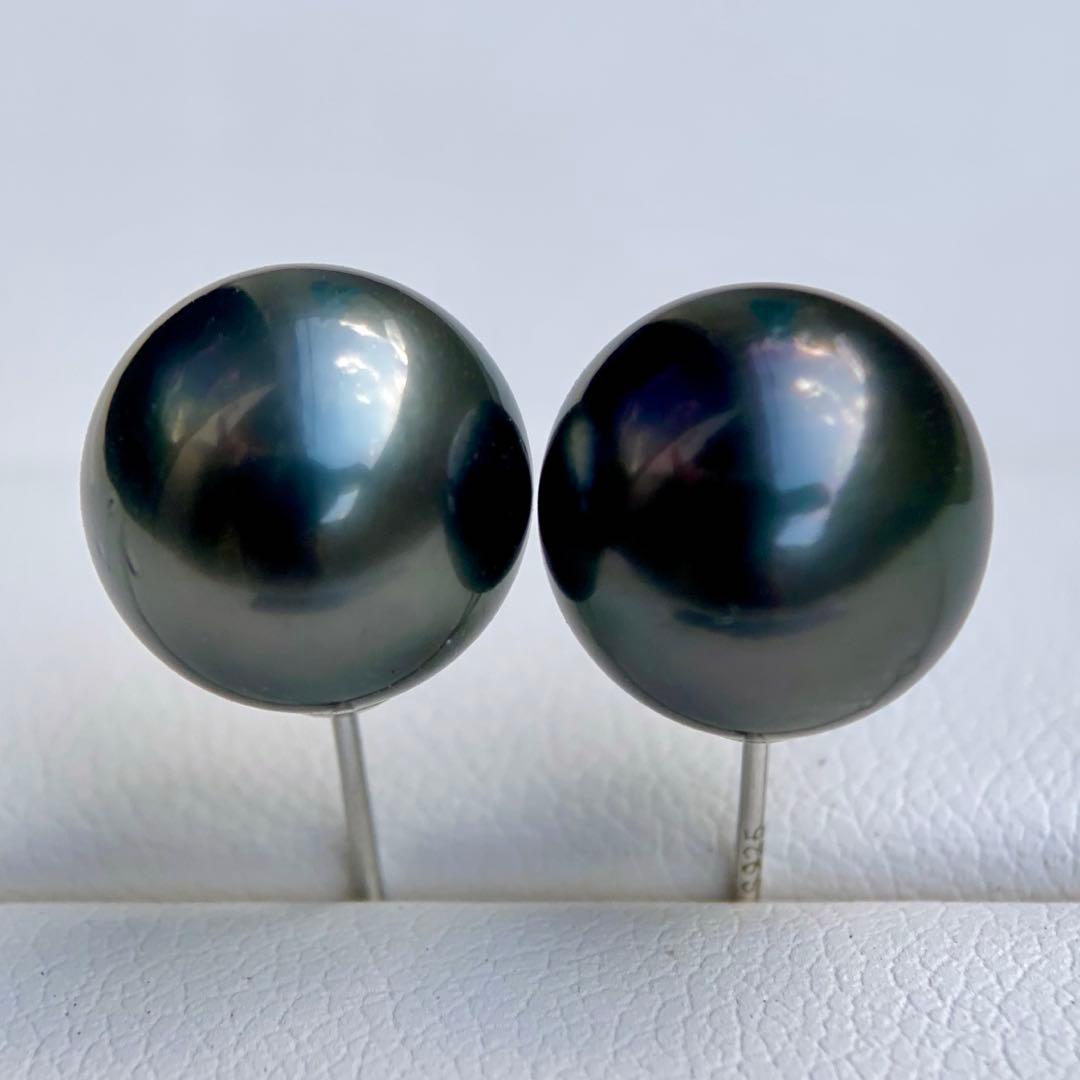 本真珠南洋黒蝶真珠　大玉11.08㍉s925直結ピアスBL916