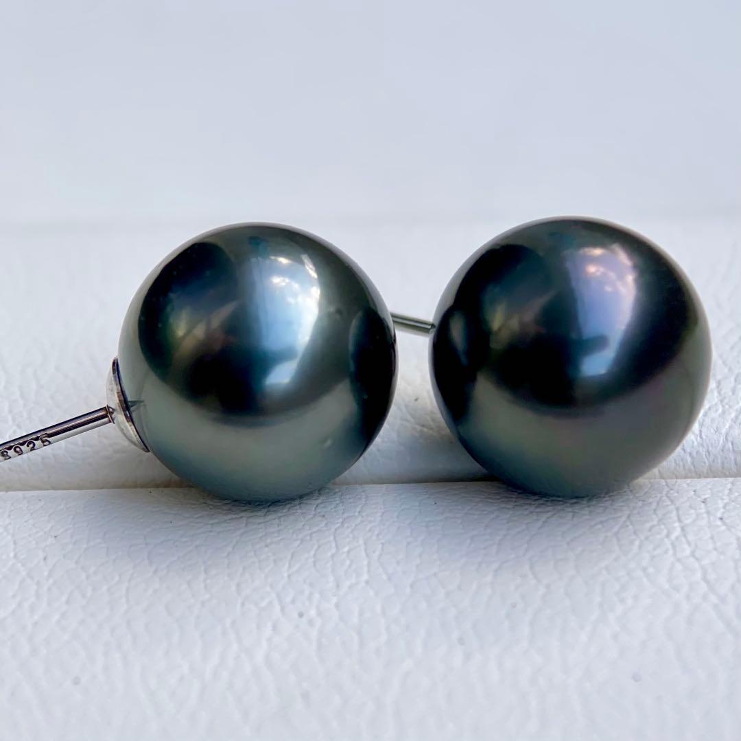 本真珠南洋黒蝶真珠　大玉11.08㍉s925直結ピアスBL916