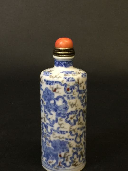 清 雍正年製在銘  染付珊瑚蓋銀杓 青花釉裡紅鼻煙壺 年代物本物保証 古美術