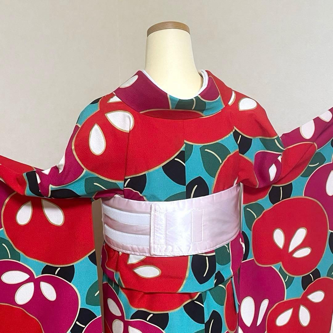 ⑩振袖セット　成人式　振袖＆長襦袢　ポリエステル　大きな橘　レトロモダン