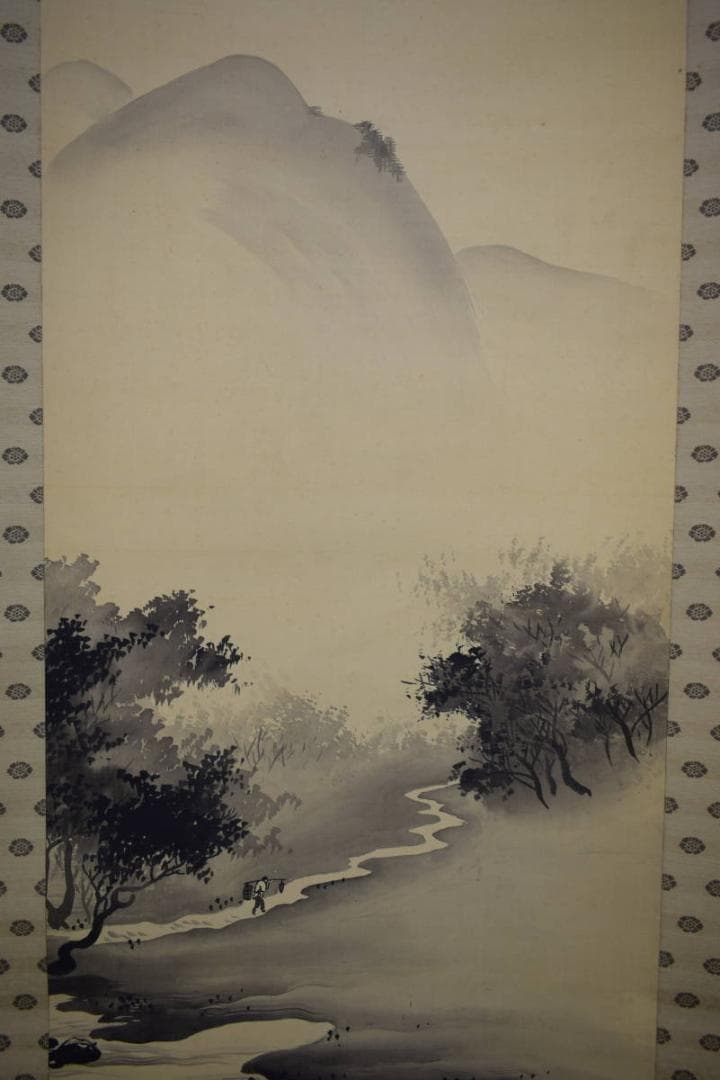 模写/橋本雅邦/山水人物図/布袋屋掛軸HH-429