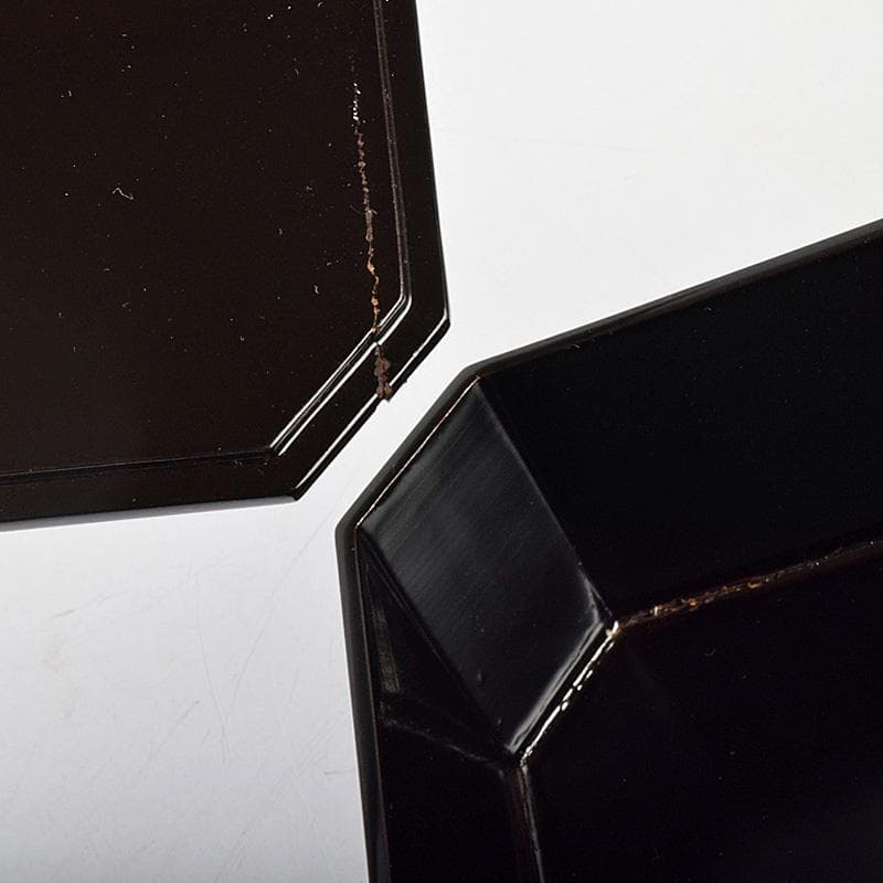 輪島塗　八幡宗豊造　黒漆　縁高重　五段　共箱　V　R8985B