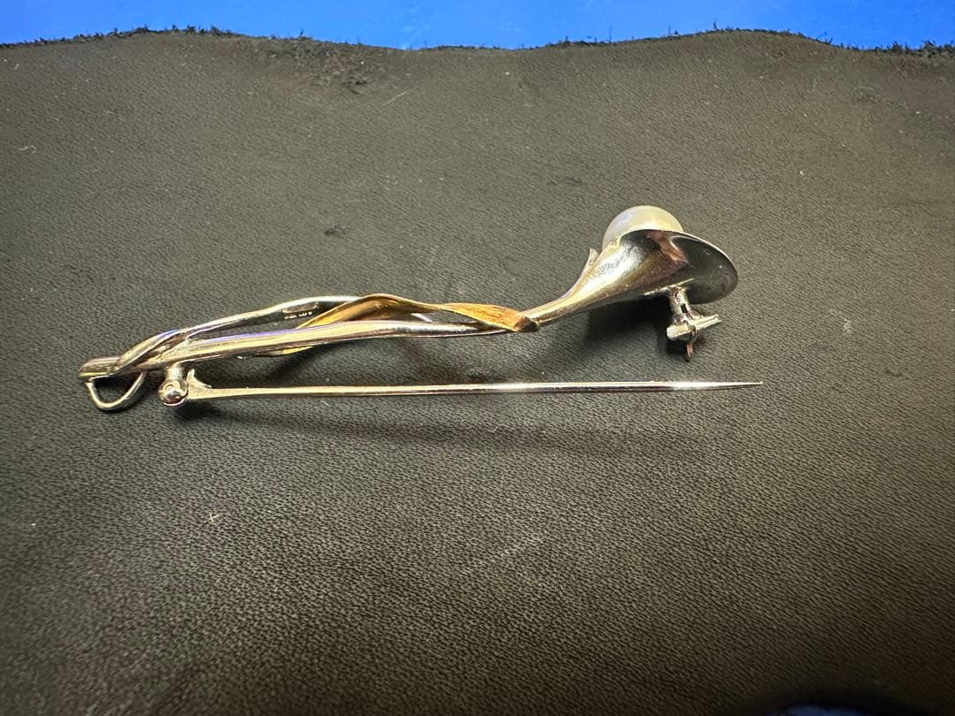 silver k18 真珠　ブローチ