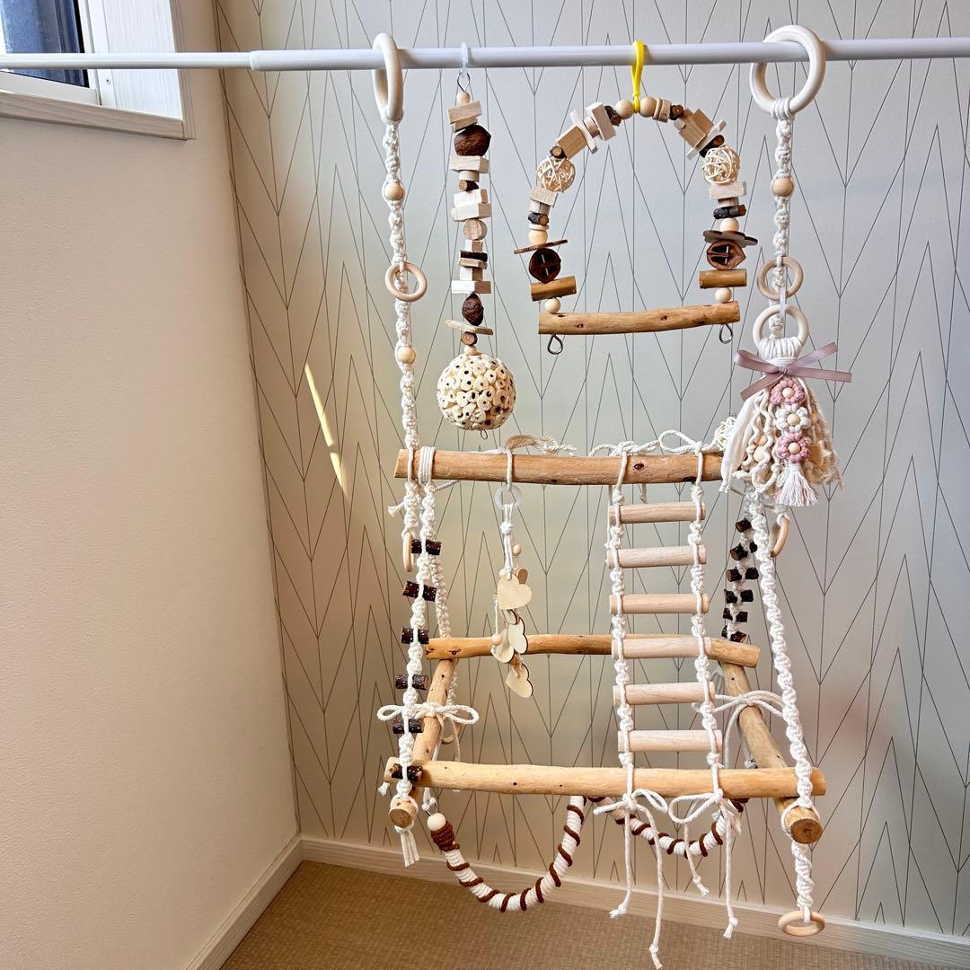 157 流木バードアスレチック 吊り下げ式バードジムバードトイ ロープパーチ