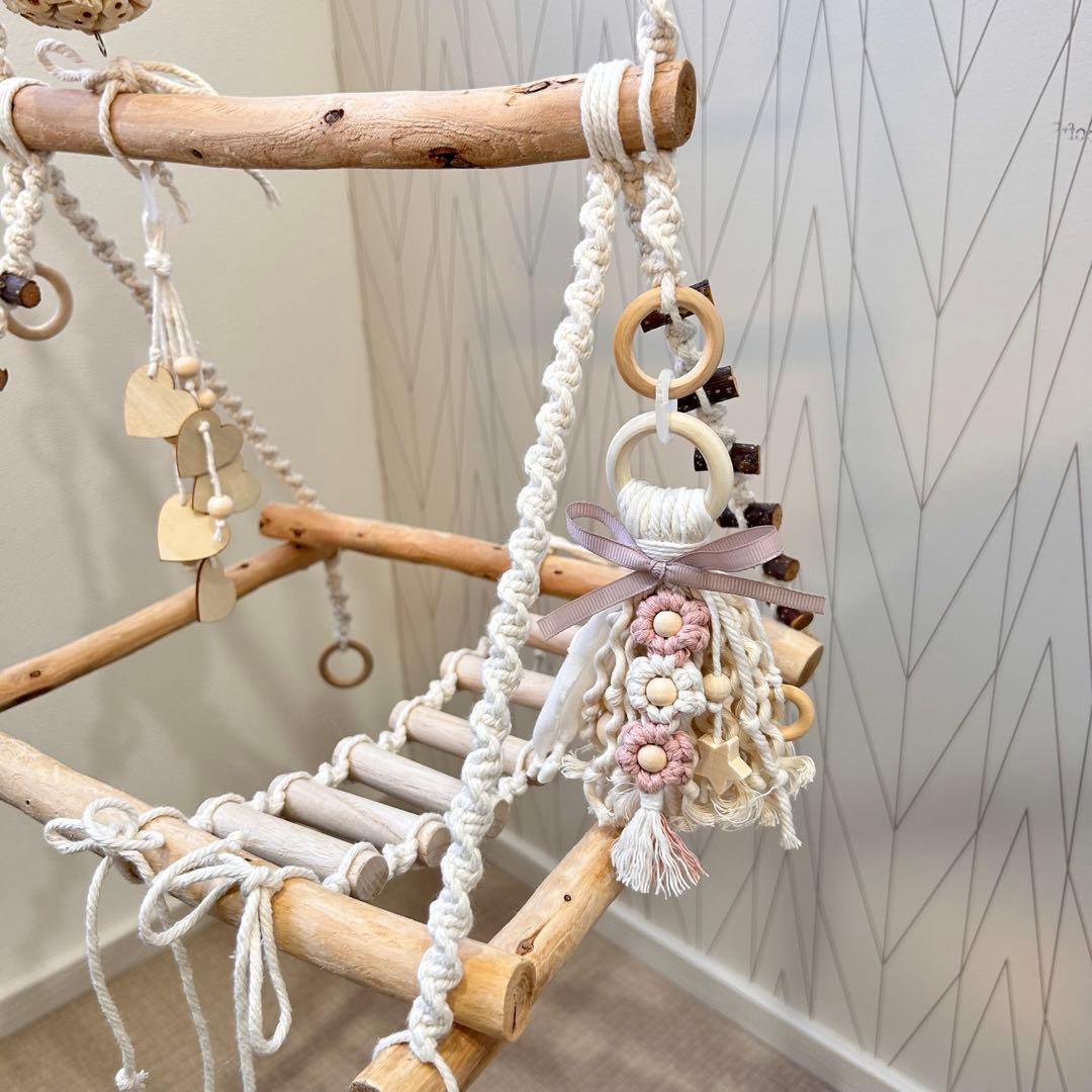 157 流木バードアスレチック 吊り下げ式バードジムバードトイ ロープパーチ