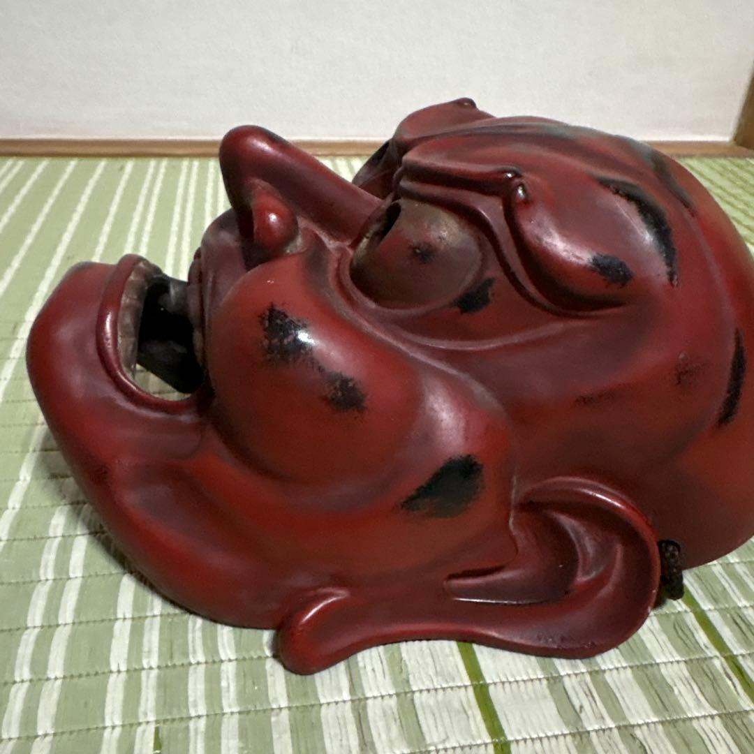 お面　能面　神楽面　仁王　仏具　鬼　男　赤　工芸品　渦　金剛力士　壁掛け　置物