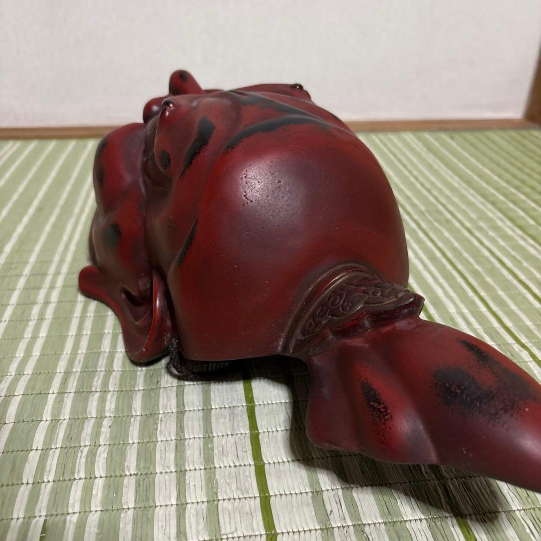 お面　能面　神楽面　仁王　仏具　鬼　男　赤　工芸品　渦　金剛力士　壁掛け　置物