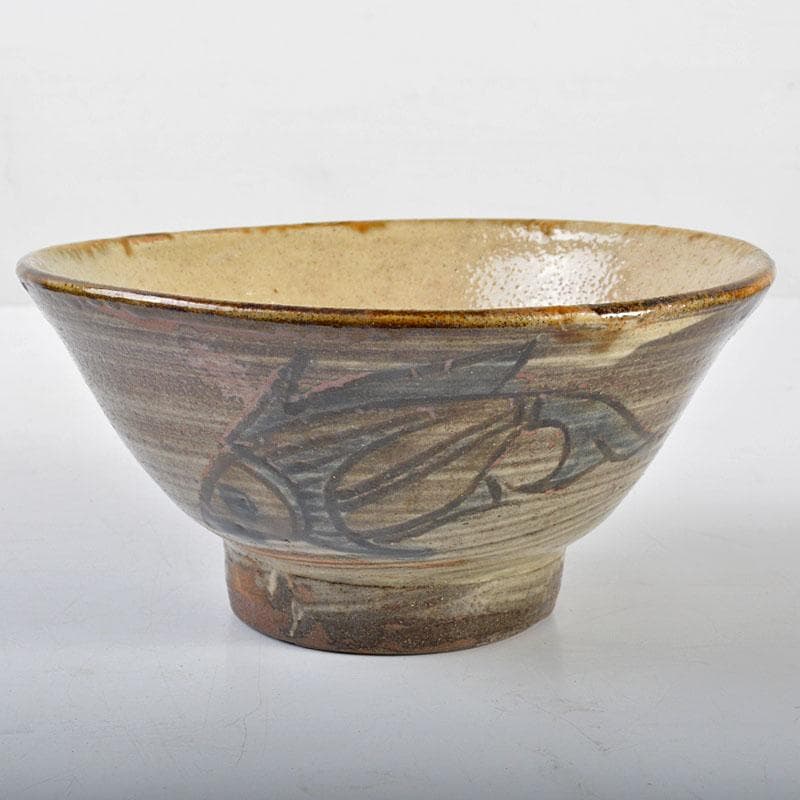 人間国宝　金城次郎　魚文　茶碗　茶道具　D　R4485