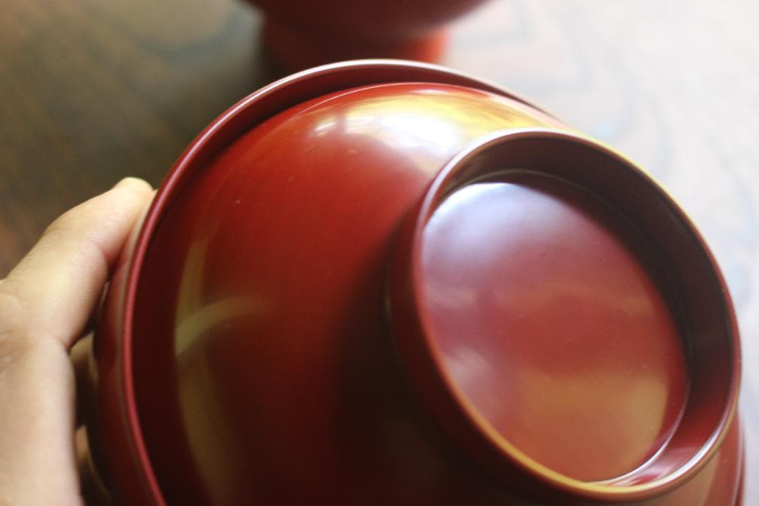 デッドストック！どっしりサイズに極上朱漆の美しい大椀2点（検輪島塗合鹿椀雑煮椀