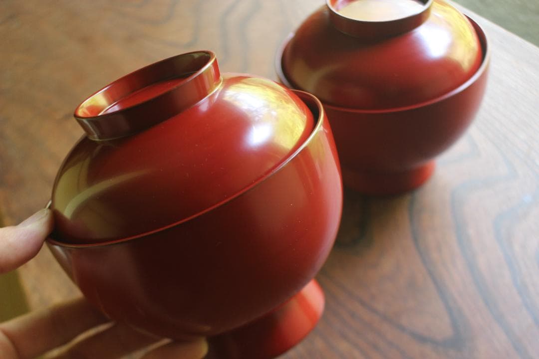 デッドストック！どっしりサイズに極上朱漆の美しい大椀2点（検輪島塗合鹿椀雑煮椀