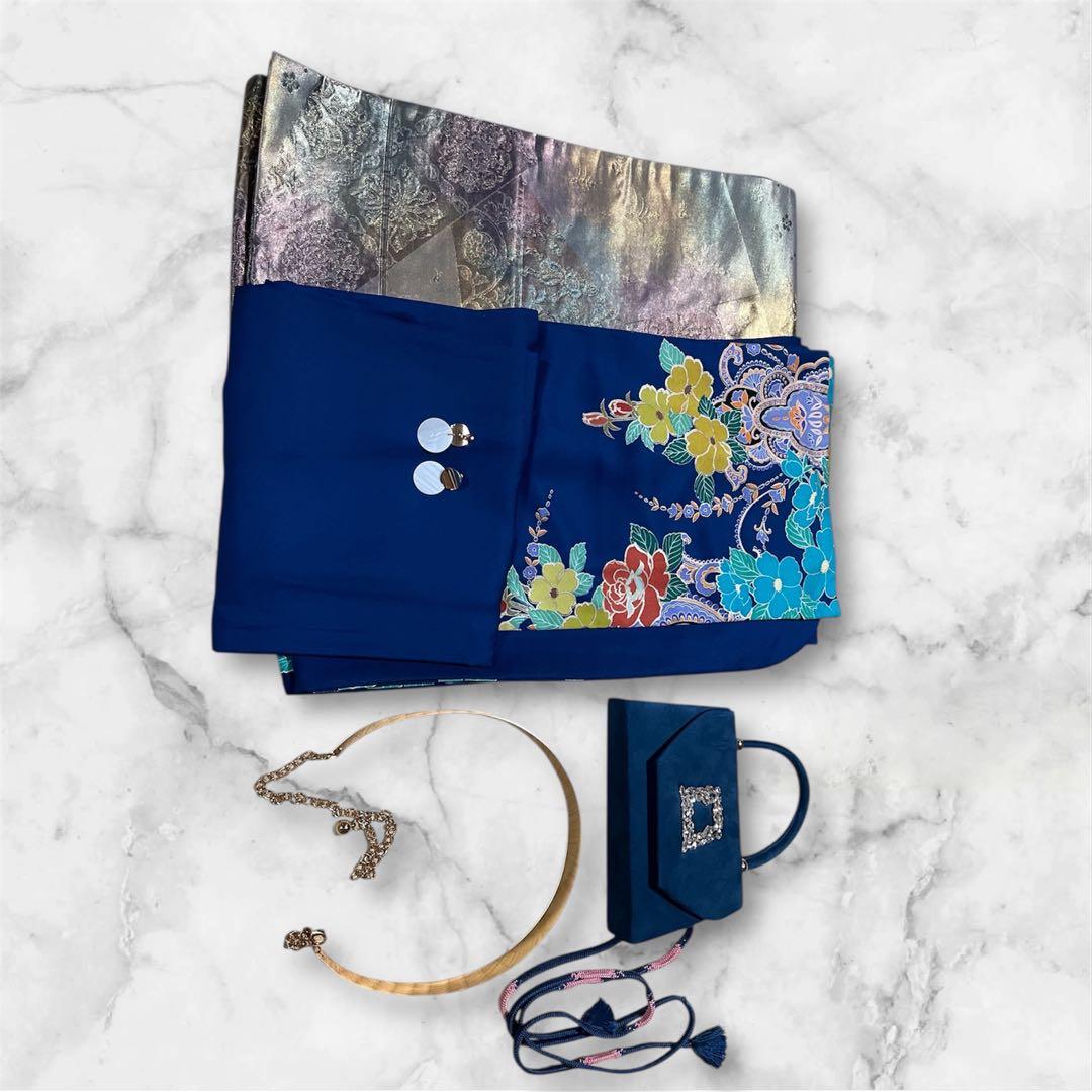 振袖 フルセット 長襦袢セット 成人式 ブルー 洋柄