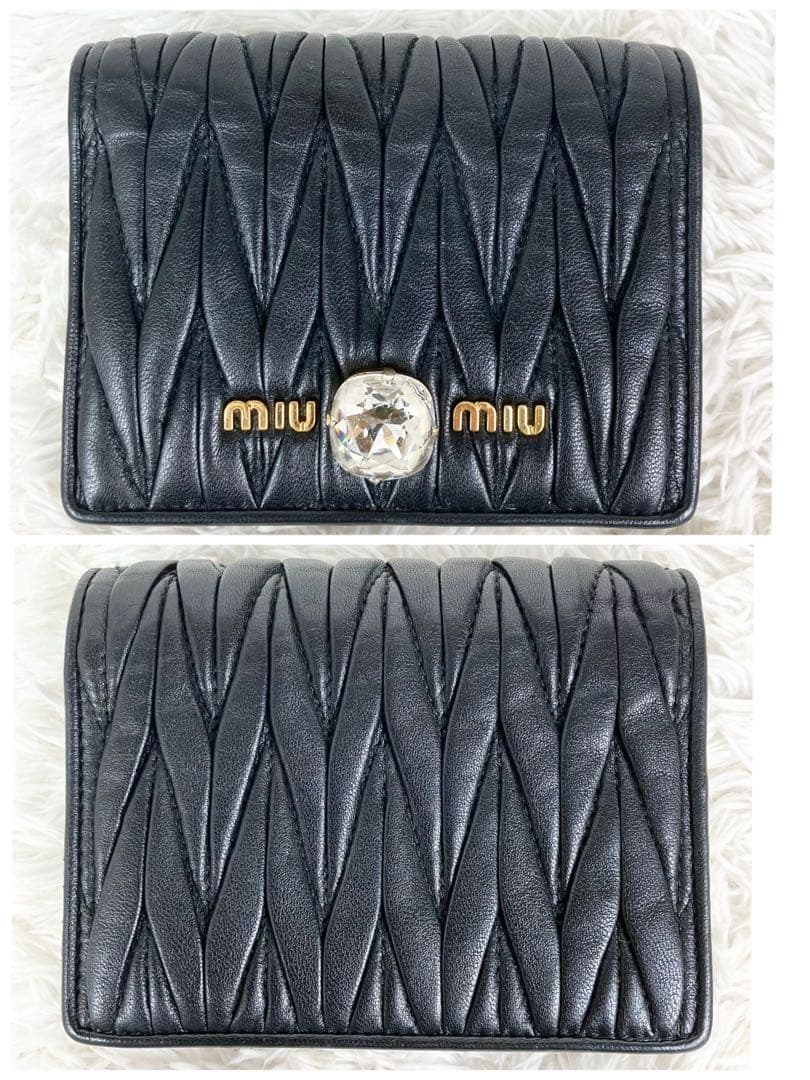 極美✨ミュウミュウ 折り財布 マテラッセ 5MV204 箱付き　クリスタル　黒