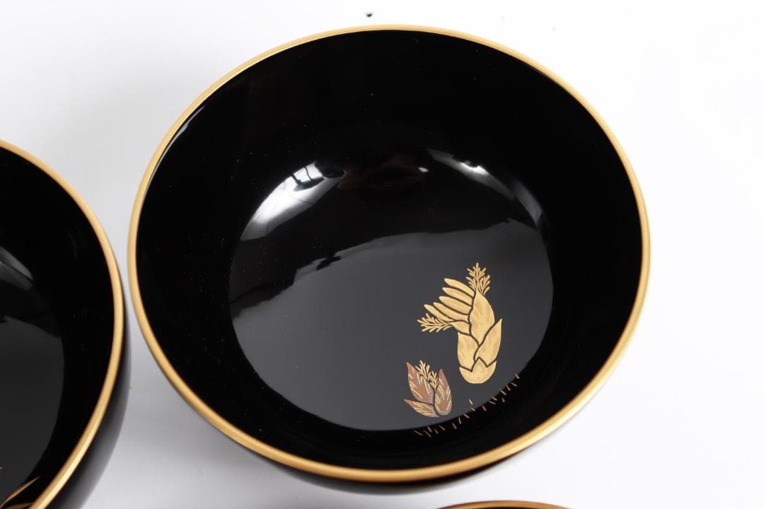 輪島塗 草花絵替 図替 蒔絵 煮物椀 五客 浅己　浅見②