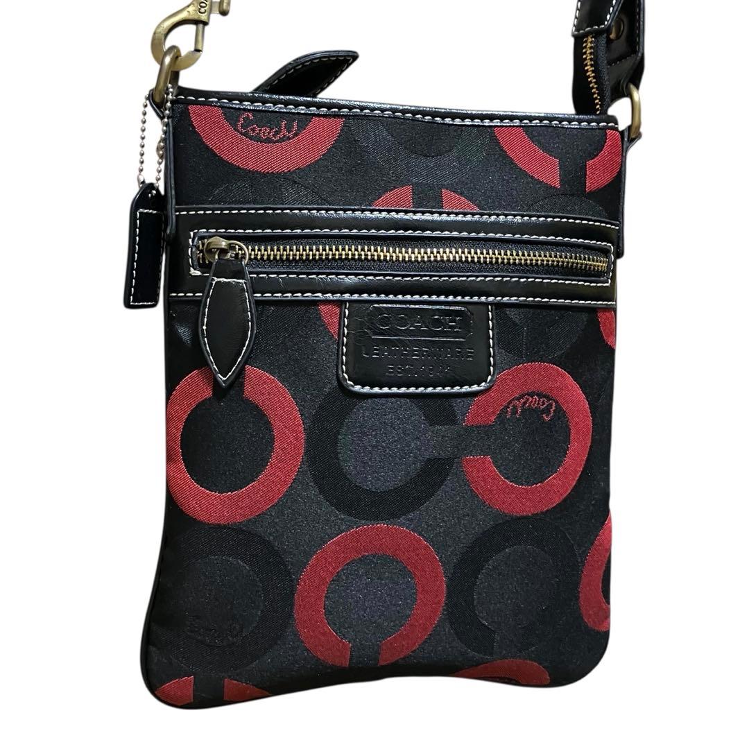 美品✨USA製 OLD COACH ショルダーバッグ 10126 黒 赤 レザー