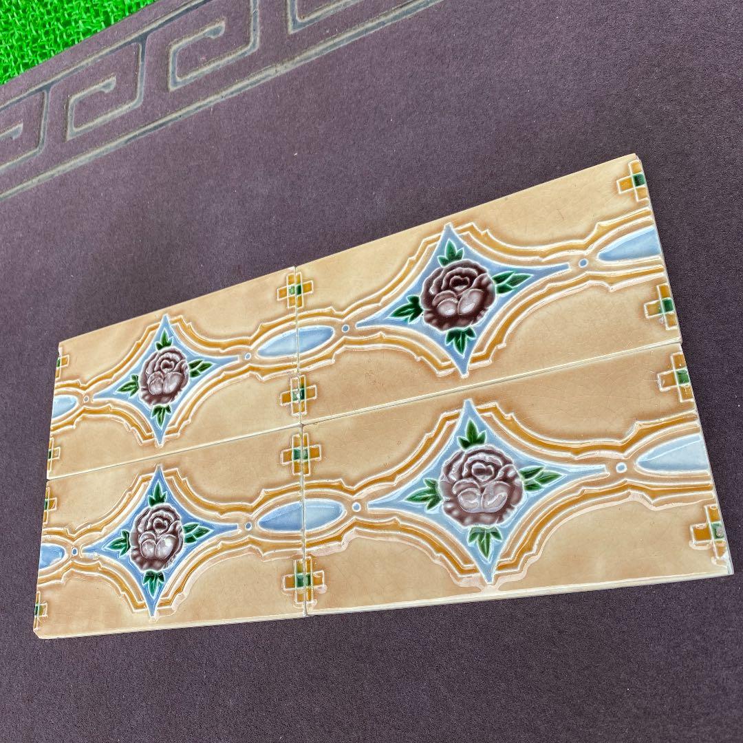 ハンドメイド日本製アンティークマジョリカタイル⑨Ａ４枚セット　プラナカンタイル