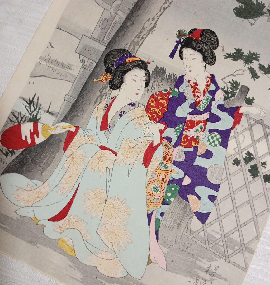 浮世絵、月下乃納涼三枚綴りの内の1枚売りです。橋本周延画、明治期出版