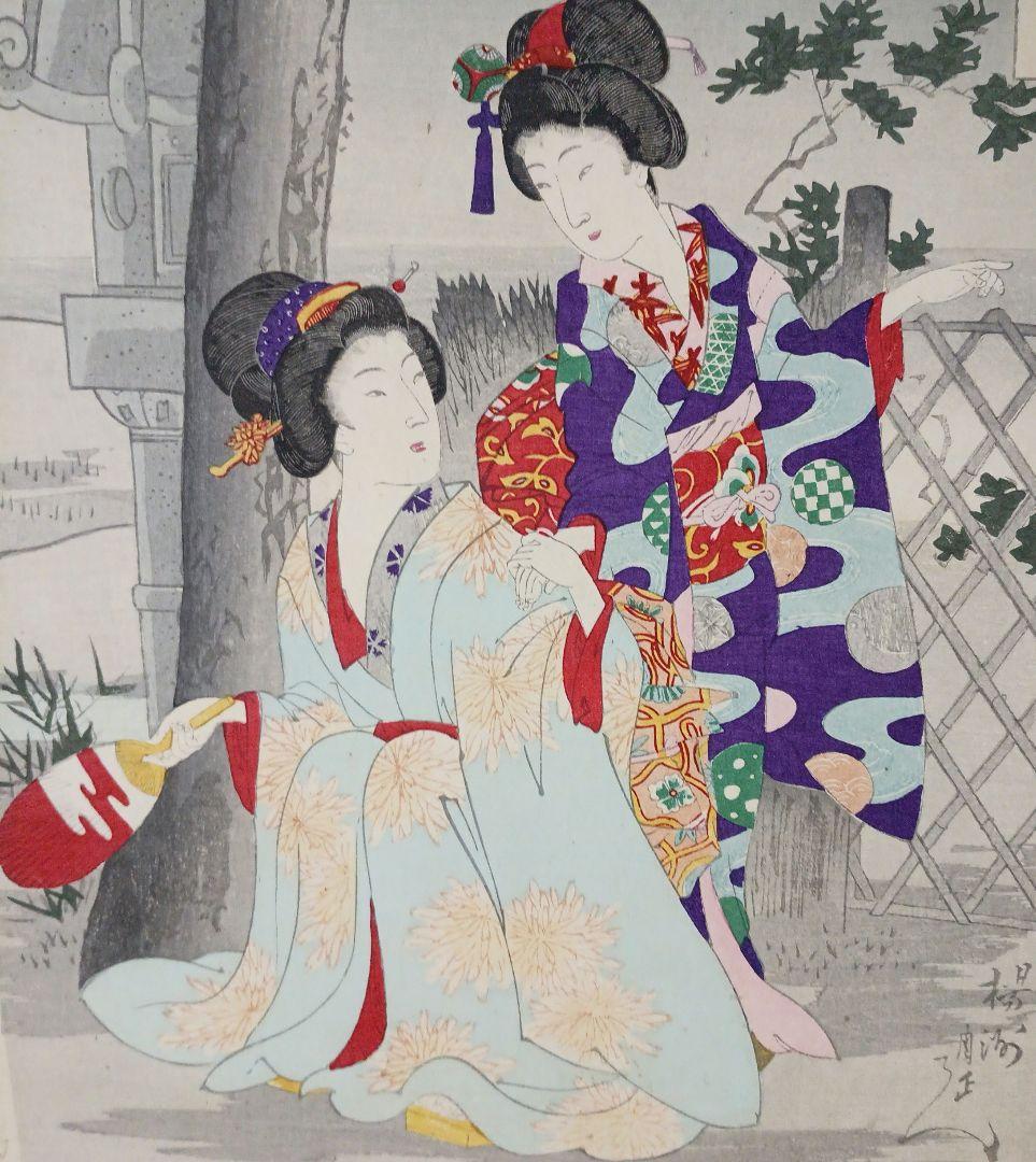 浮世絵、月下乃納涼三枚綴りの内の1枚売りです。橋本周延画、明治期出版