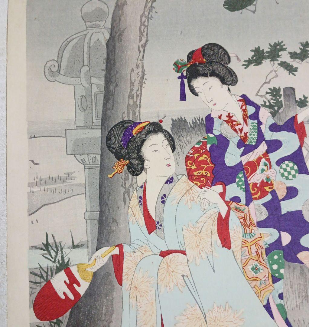 浮世絵、月下乃納涼三枚綴りの内の1枚売りです。橋本周延画、明治期出版