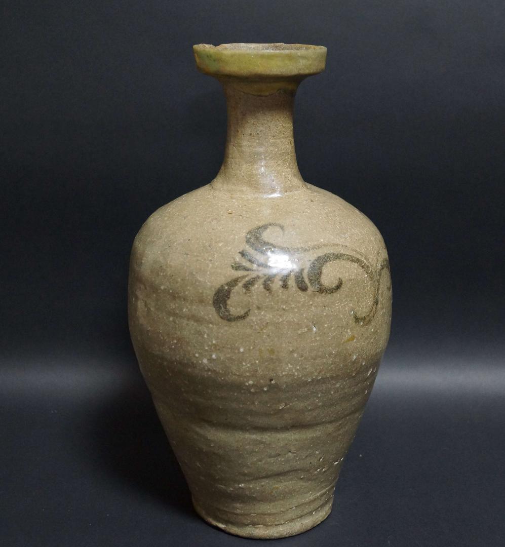 高麗 鉄絵灰釉徳利 絵高麗『唐草文』 広口瓶 花器 茶道具 陶芸アンティーク