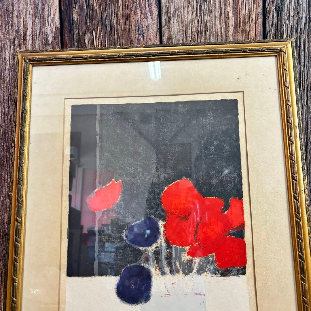 ベルナール カトラン リトグラフ １９７２年 赤と青のアネモネ 版画
