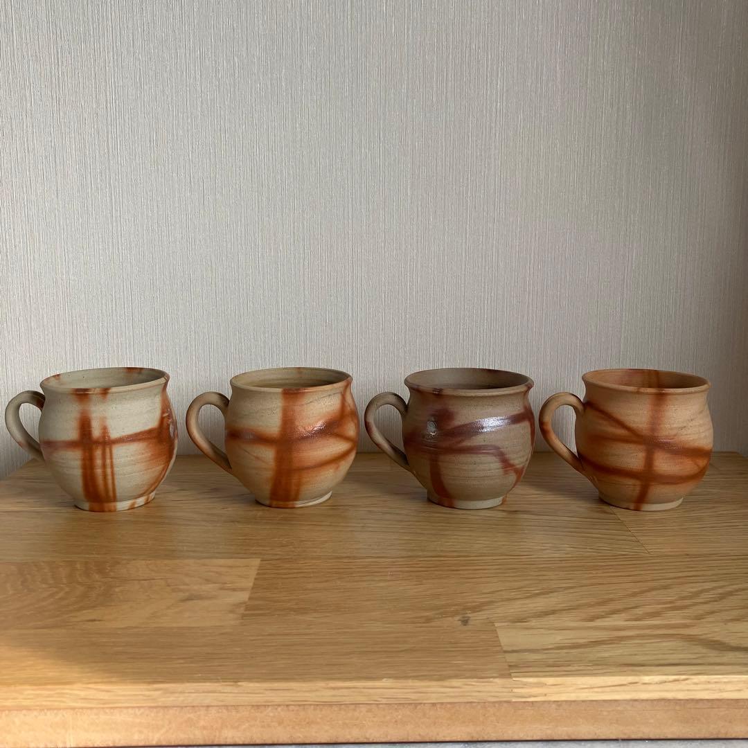 備前焼　カップ&ソーサー　4組　火襷