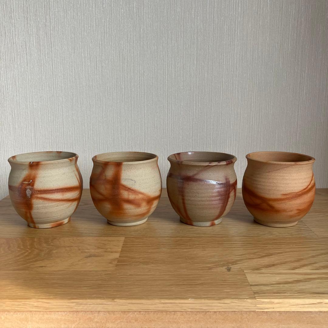 備前焼　カップ&ソーサー　4組　火襷