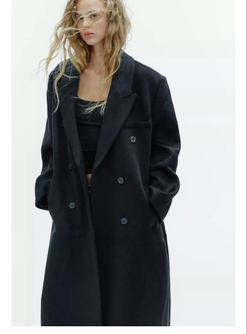 新品 ZARA ウール混紡エクストラロングコート XSサイズ ブラック 黒