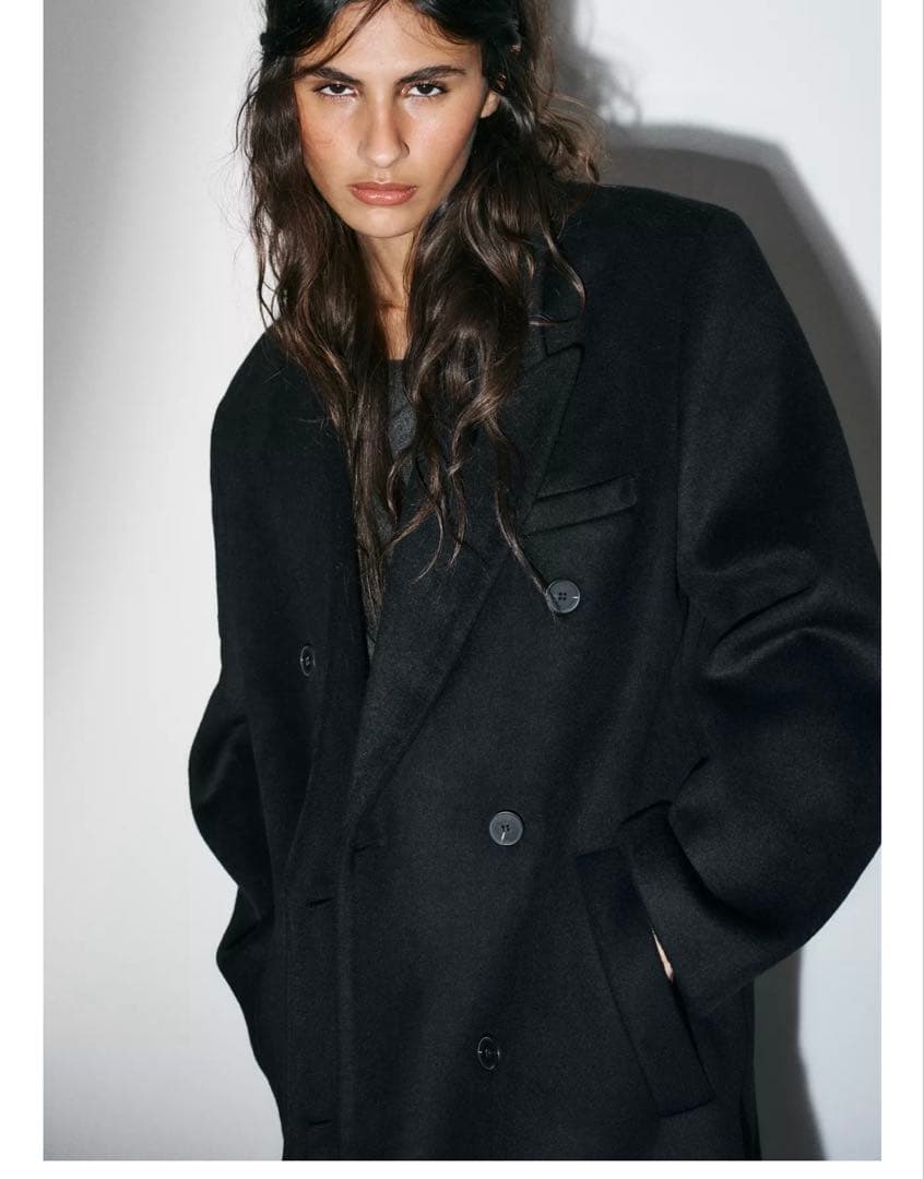 新品 ZARA ウール混紡エクストラロングコート XSサイズ ブラック 黒