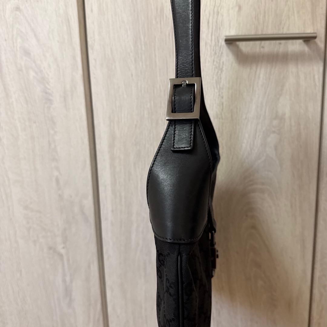 GUCCI ワンショルダーバッグ　ジャッキー　GG柄　キャンバス　黒　レザー