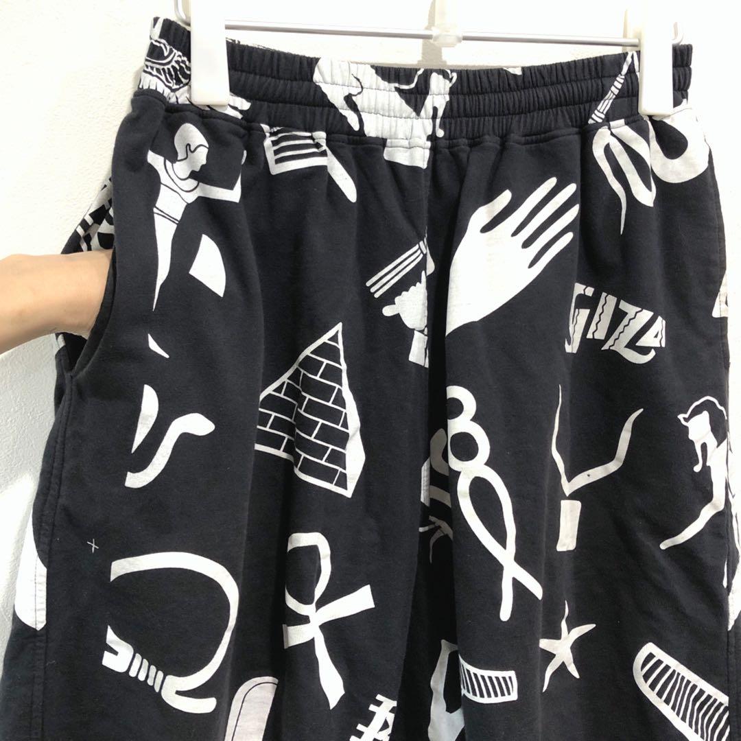 KTZ 名作　完売品　総柄 スウェット サルエルパンツ ハーフパンツ モノトーン
