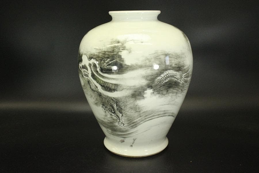 中国美術 龍図 花器(ZE652)