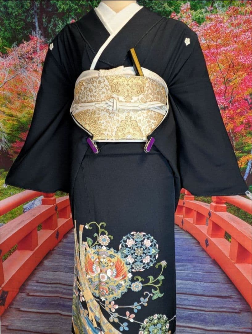 NO464　売約済　正絹黒留袖　 身幅ゆったり裄丈70cm　正絹長襦袢他