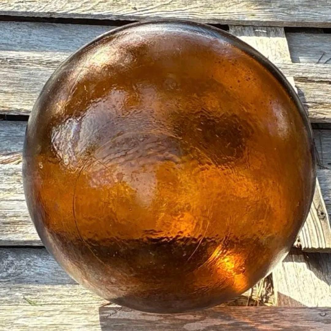 琥珀色　ガラス浮き玉　特大サイズ直径約40cm ヘソ無し　レアカラー