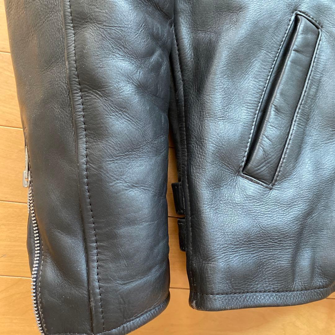 ブラックレザーシングルライダースジャケット　L