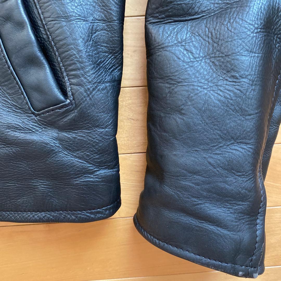 ブラックレザーシングルライダースジャケット　L