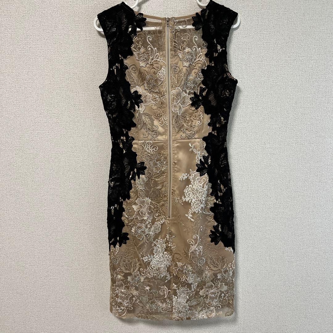 【美品】SOBRE ソブレ 刺繍ドレス M ゴールド×ネイビー