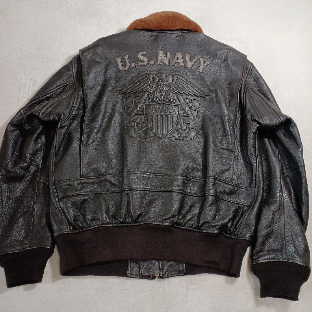 美品 MORGAN G-1NAVYエンボスジャケット 焦茶　L