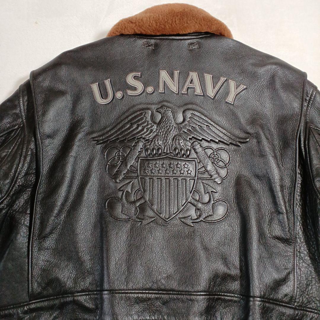 美品 MORGAN G-1NAVYエンボスジャケット 焦茶　L